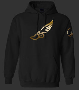 TRACKSTAR by Noey Black Pullover Hoodie: Gold Track Spike