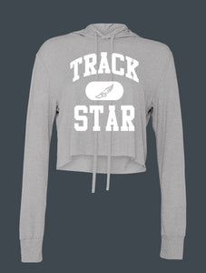 TRACK STAR Athletic Gray Women's Cropped Hoodie T-Shirt: Long Sleeve