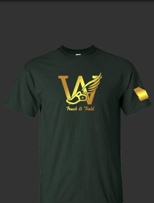 TRACKSTAR by Noey Forest Green T-Shirt: Gold Waycross/Ware County Track & Field Logo