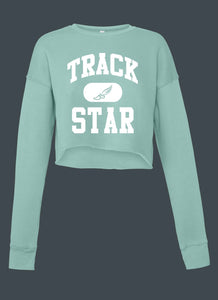 TRACK STAR Dusty Blue Women's Cropped Crew-Neck Sweatshirt