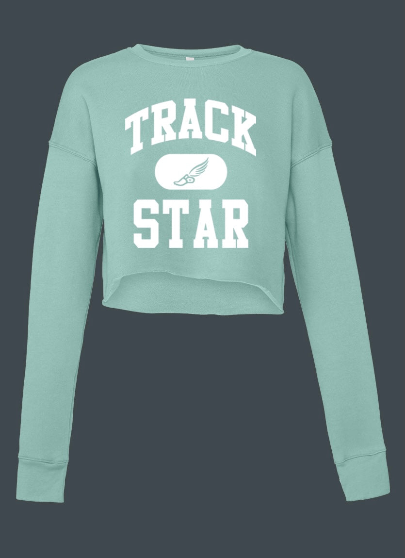 TRACK STAR Dusty Blue Women's Cropped Crew-Neck Sweatshirt