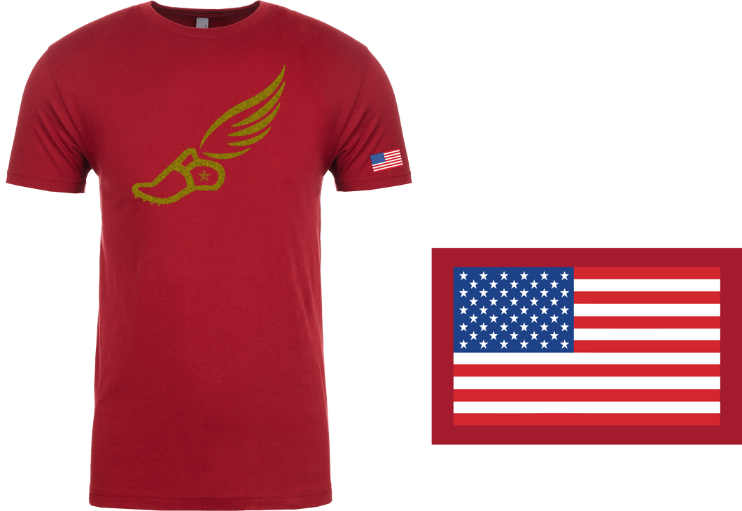 TRACKSTAR by Noey Cardinal Red Track Spike Gold Logo: Flag