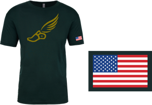 TRACKSTAR by Noey Forest Green Track Spike Gold Logo: Flag