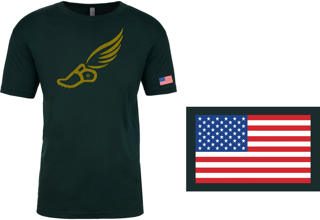 TRACKSTAR by Noey Forest Green Track Spike Gold Logo: Flag