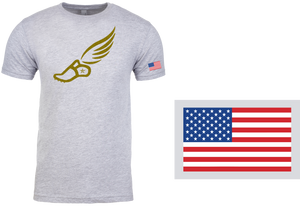 TRACKSTAR by Noey Heather Gray Track Spike Gold Logo: Flag