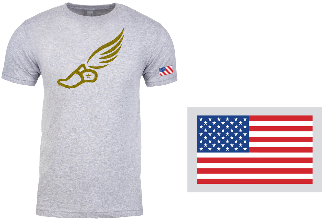 TRACKSTAR by Noey Heather Gray Track Spike Gold Logo: Flag