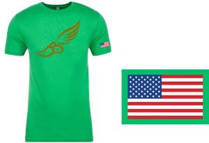 TRACKSTAR by Noey Kelly Green Track Spike Gold Logo: Flag