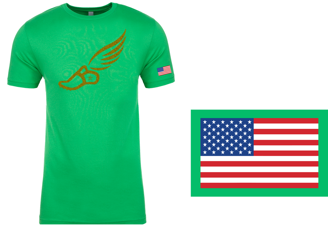 TRACKSTAR by Noey Kelly Green Track Spike Gold Logo: Flag