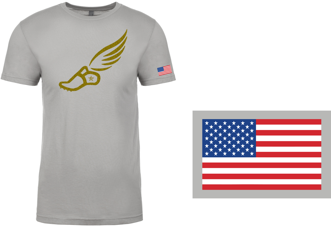 TRACKSTAR by Noey Light Gray Track Spike Gold Logo: Flag